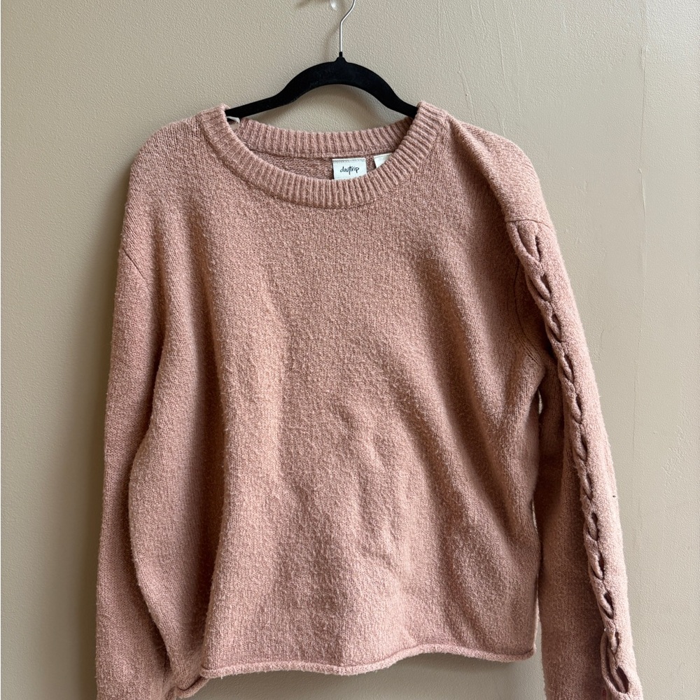 a new day Blush Sweater with Braided Sleeve
